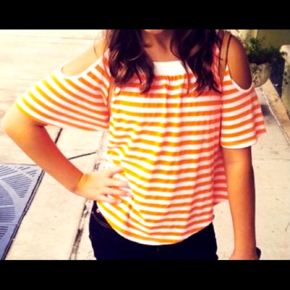 Ella Moss Orange and White Stripe Top